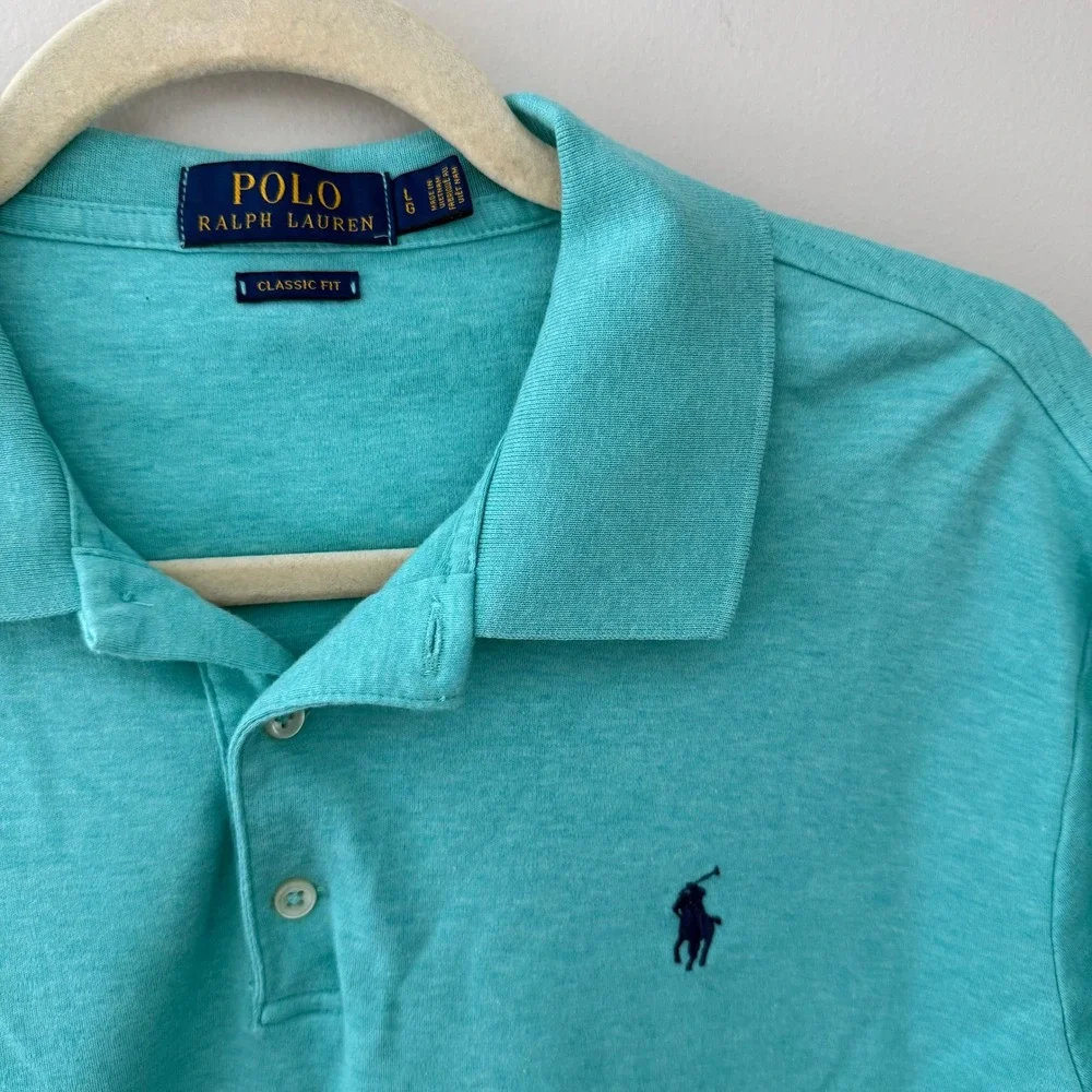 Polo Ralph Lauren‎ Mens Classic Fit Aqua Green Short Sleeve Polo Shirt Size L